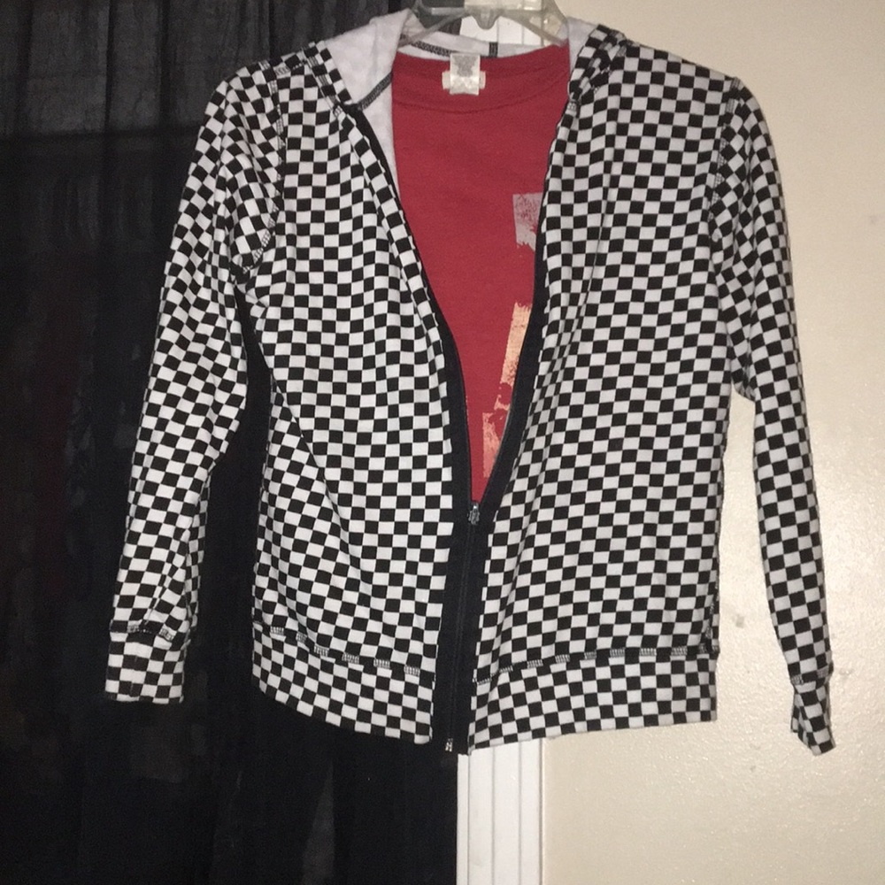 Checkered sweater & “LA” T-shirt
